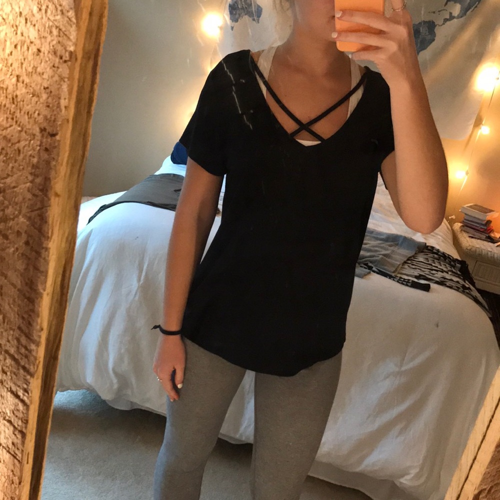 black criss cross front detailing tee